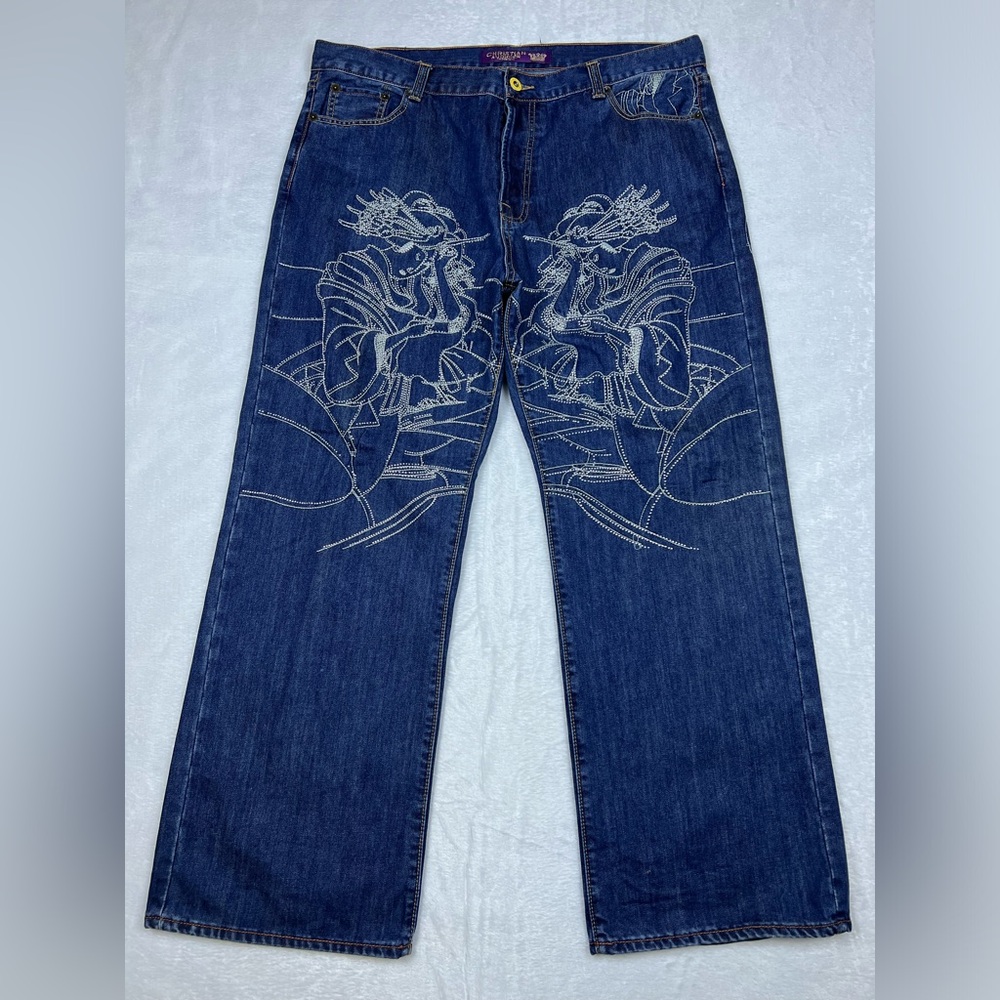 Vintage Y2K Christian Audigier Geisha Bling Denim Jeans 42x32
